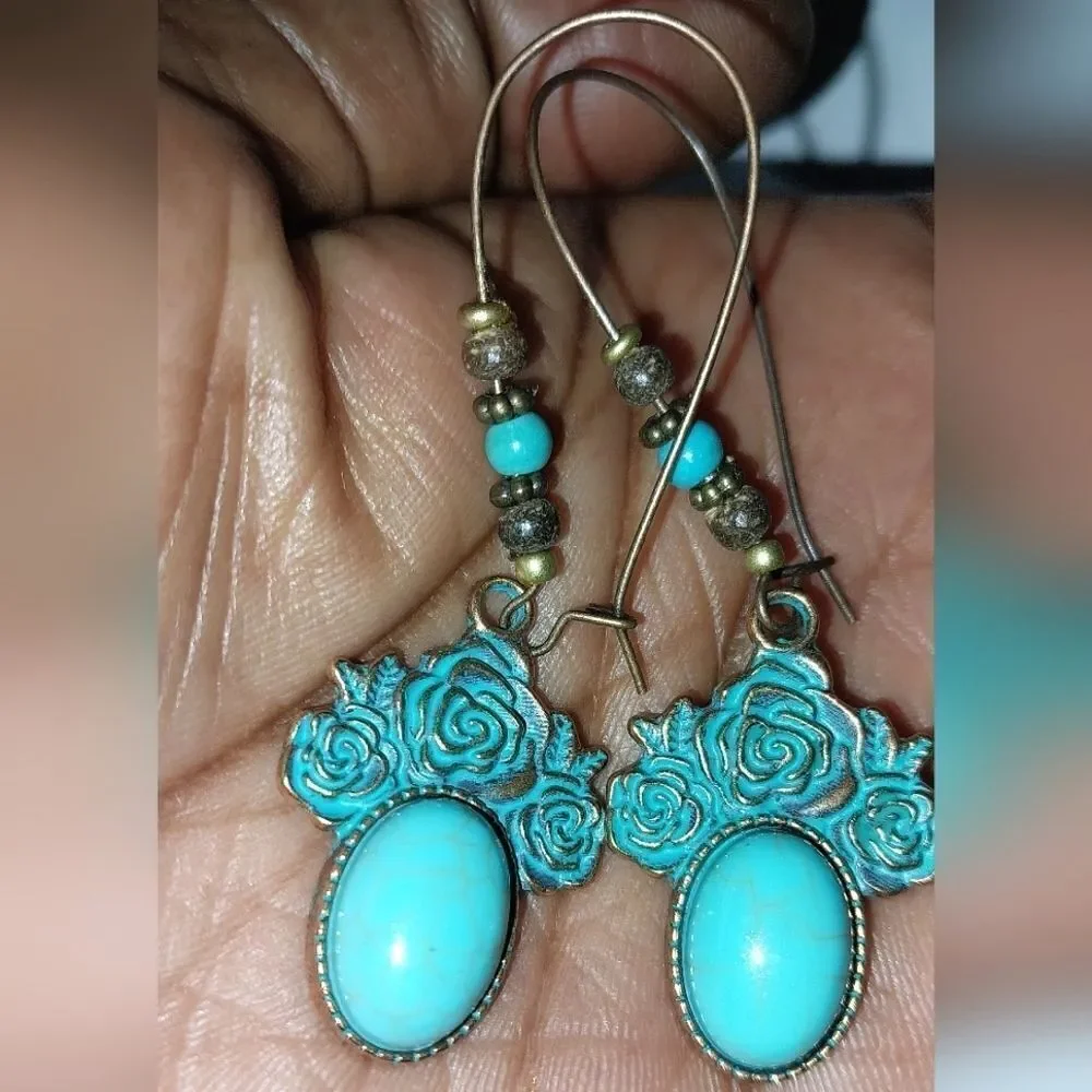 Ladies Vintage Boho Turquoise Dangle Earrings